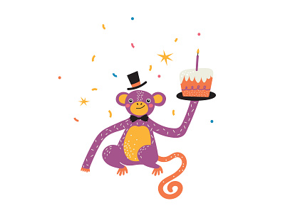 Happy birthday birthday birthday party cake celebration illustration monkey party