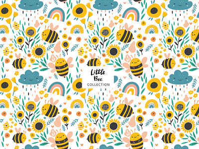 The bees animals annartdreams bees branding bug character character design design honey bee illustration pattern design pattern repeat repeat pattern seamless surface design