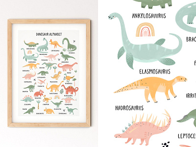 Dino World alphabet animal annartdreams character character design children illustration design dinosaur illustration kids design poster
