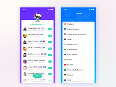 Recommend & Countries List list ui
