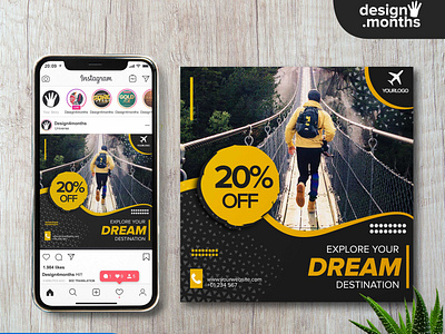 Free travel instagram post PSD template