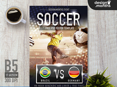 Free Soccer Poster PSD template freebies graphic design poster design poster psd poster template psd template