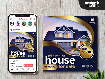 FREE house instagram post PSD template social media post