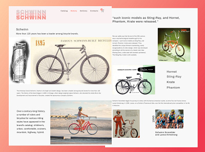 Article about the history of the brand "Schwinn" article bicycle design figma illustration photoshop schwinn shop typography ui ux web website