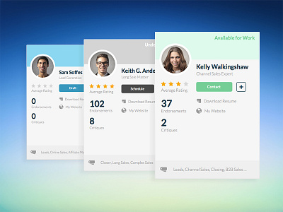 Quotadeck UI - Salesperson Cards card dashboard interface profile stats ui ux