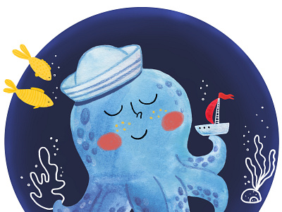 Watercolor octopus character design for kids