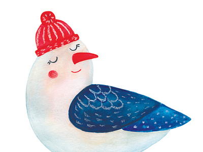 Seagull character design hand drawn in watercolor