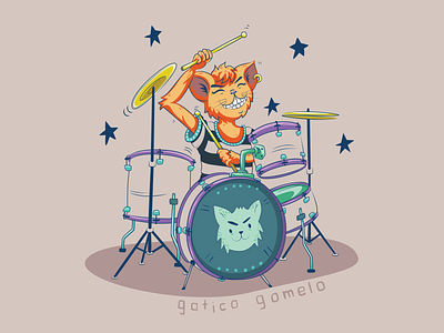 Punk rock cat playing the drums adobe art cat cute drawing drummer drums illustration illustrator kawaii music playing punk rock vector