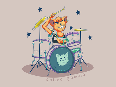 Punk rock cat playing the drums