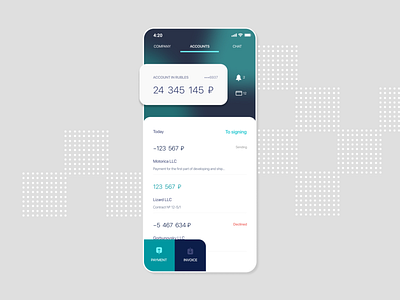 Mobile app for business app application balance bank banking card clean credit design finance fintech green ios mobile money pay product transaction transfer ui