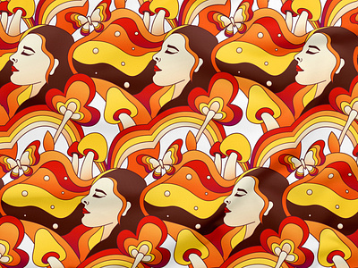 Beauty Retro art beauty creative design digital art drawing flower girl graphic design illustration mushroom orange pattern rainbow retro seamless pattern surface design vector vintage women