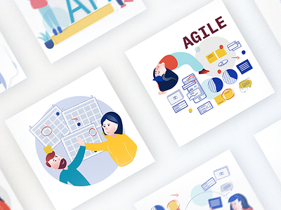 How we work – illustration set part 1 agile company values deadlines gradient grain illustration linear teamwork values workshops