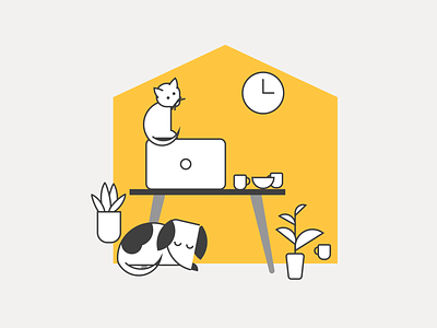 Stay Home animals blackandwhite cat contrast dog geometric geometrical home illustraion linear remote remotework stay home stayhome workout yellow