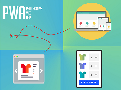 Progressive Web Apps illustration branding creative director digital design ecommerce graphic design icons illustration magento megento live presentation pwa vectorial design