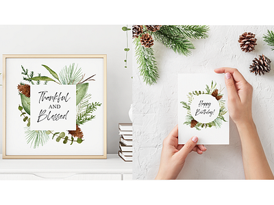 Winter Greenery Watercolor Clipart Set clipart decoration design foliage frame green illustration painting pine wall art watercolor winter