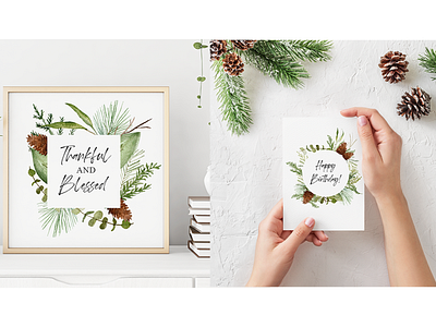 Winter Greenery Watercolor Clipart Set