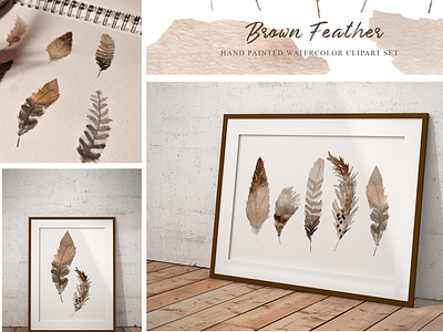 Brown Feather Watercolor Clipart Set