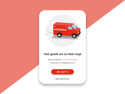 Pop-Up / Overlay - Goods Shop 016 adobe xd challenge contrast dailyui dailyuichallenge delivery delivery app goods shop minimalistic mobile ui overlay red simple uibucket user inteface web white
