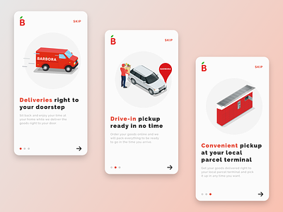 Barbora Goods Delivery App - Intro Screens 023 100daysofui adobe xd android app barbora dailyui 023 dailyuichallenge deliveries delivery app goods delivery illustration mobile app onboarding onboarding screen onboarding ui pickup