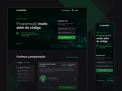 Event landing page - Expansion Week • Rocketseat dark mode landing page dark ui event event page green landing page online event pogramming event rocketseat ui uiux web website