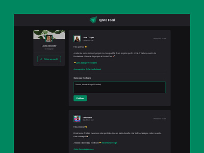 Feed Project - Ignite | Rocketseat card darkmode feed ignite jonas milan react rocketseat ui web webdesign website
