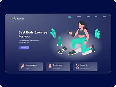 Body Exercise landing page body exercise clean design exercise fitness glassmorphism gym health homepage illustration landing page minimal training typography ui ux website whitespace workout yoga