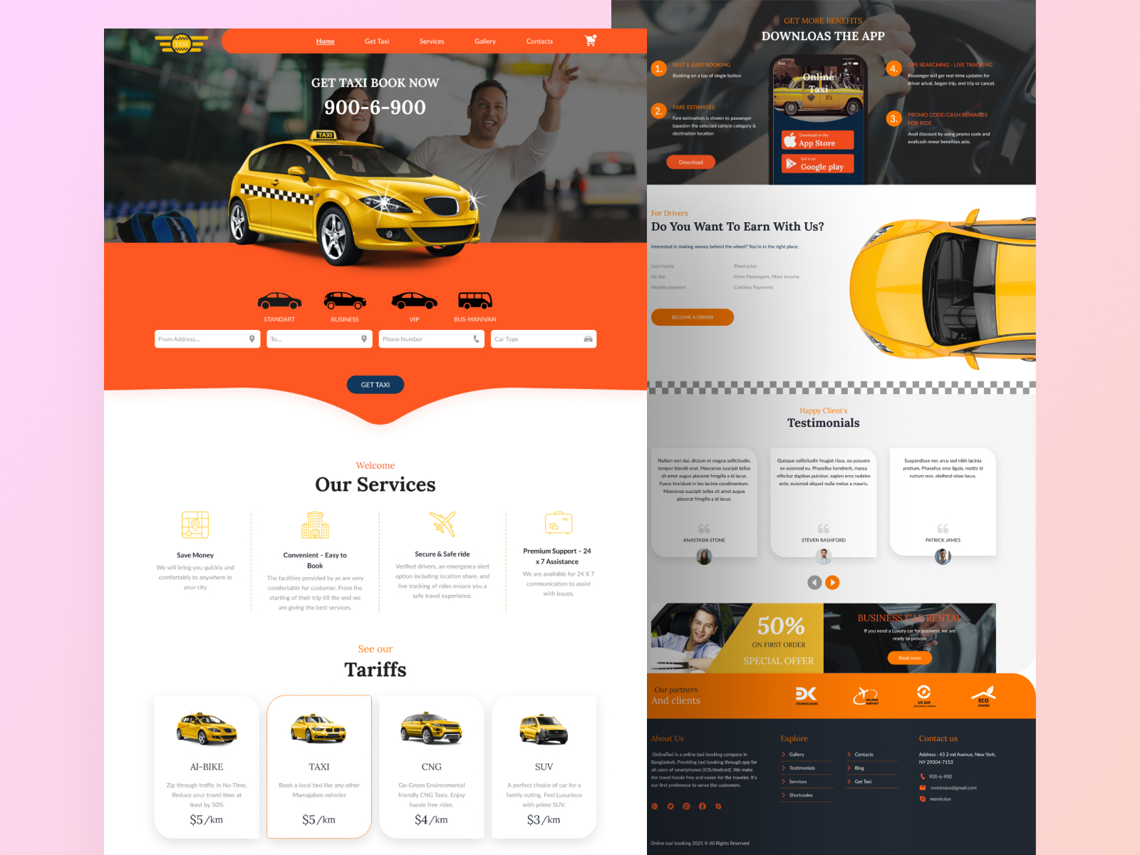 Online taxi booking landing page by MD MONIR HOSSAIN on Dribbble