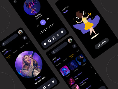 Music application UI app concept dark dark ui design gradient headphone minimal music nft nftmusic onboarding player social song spotify stream streaming ui ux