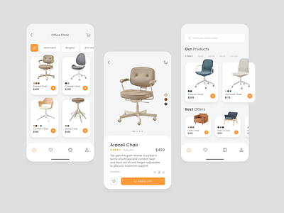 Furniture eCommerce - Mobile App cards concept design ecommerce minimalism navigation bar ui uidesign uiux ux