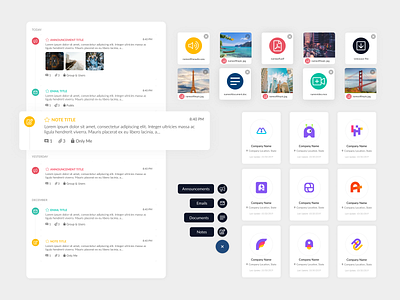 Ui elements for a feed app design feed interface investments media cards media kit private investment ui uidesign uidesigns uielements update feed updates upload file uploads web webapp
