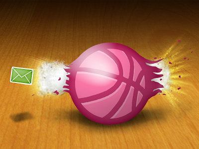 Dribbble invite blast shot ball basket blast dribbble envelope illustration invite pink shot