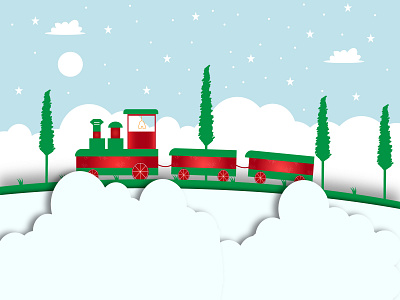 Train travel vector design circle clouds flatdesign green illustraion landscape stars template texture travel tree vector vectorart white