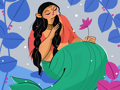 Under the Indian sea 🧜🏽‍♀️ art character colorful design drawing graphics illustration indian mermaid mermay modern woman