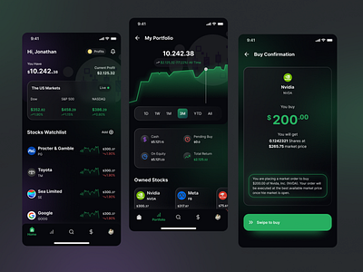 Stock Investment App Concept darkmode mobileapp stockinvestmentapp uidesign uxdesign