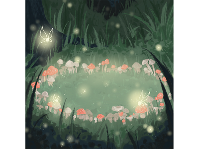 Fairy Circle art digital digital painting faerie fairy fairy circle forest glow illustration magic magical mushrooms night