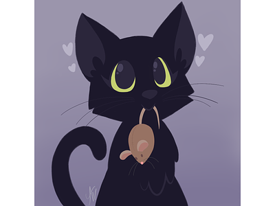 Sally art black cat cat cute digital digital painting illustration mouse toy