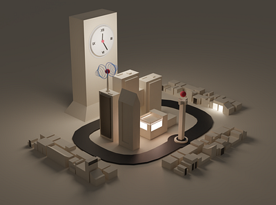 L.O_O.P 3d blender city clock design light minimal nostalgia time