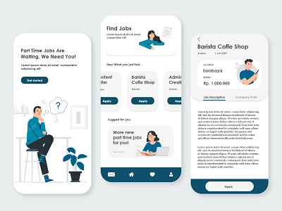 Part Time Job Mobile App Screens app branding design graphic design ui ux vector