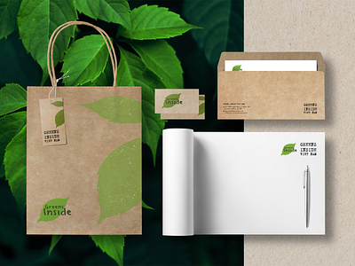 Greens Inside brand identity branding design graphic design leaf logo organic stationary typography