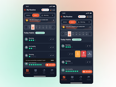 Mobile App For Self Improvement Home Page alarm daily digital product design goal habit improvement indonesia journal manager mobile app planner productivity routine self task to do tracker ui uiux ux design