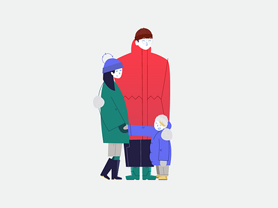 Snow day family illustration portrait snow