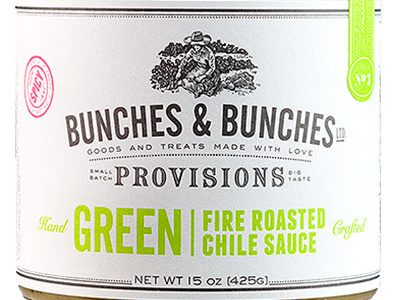 Green Fire Roasted Chile Sauce food jar label letterpress mole packaging