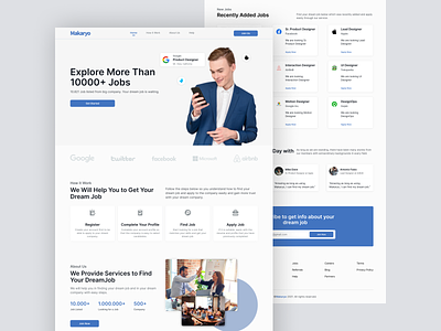 Job Search Landing Page - Makaryo clean concept design design find job home page homepage job job board job finder job listing job posting search website job result job site landing page landing pages landingpage search ui ux work
