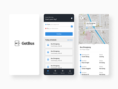 Bus Transport App - GetBus app app design booking booking app bus bus app clean design illustration logo minimalist mobile tranport travel travel app ui uiux ux