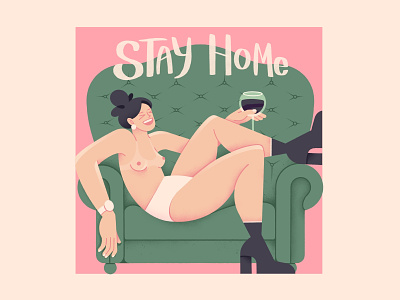 Stay Home 2d body chill drawing girl illustration procreate procreateapp stay home wine