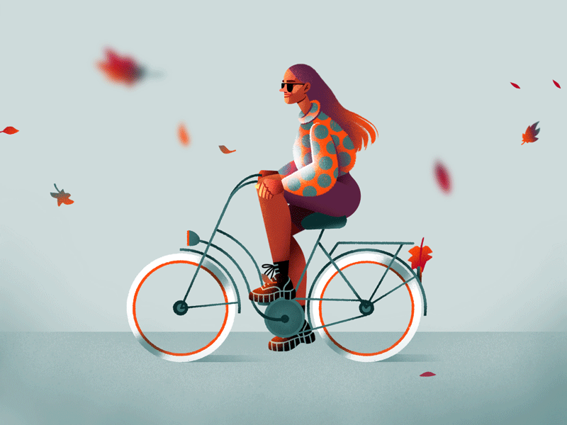 Autumn ride 🍂🧡🍁 2020 2d after effects animation autum bike bycicle cycling gif girl illustration leaf leaves mood motion orange people procreate riding windy