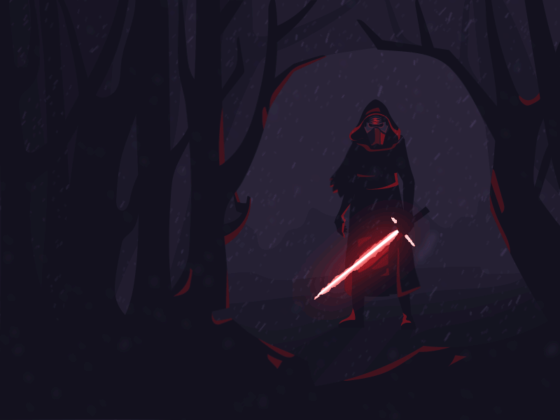 Kylo is waiting 2d after effects animation force forest kylo kylo ren lightsaber snow star wars starwars