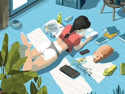 Life & Covid #1 chill covid drawing illustration living room lockdown photoshop procreate reading sun sunbath