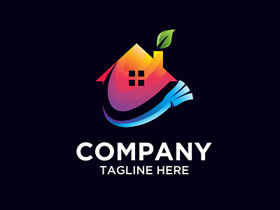 House Cleaning Logo Colorful 01 blue broom brush building business clean cleaner color company concept creative design domestic dust equipment floor graphic green home house