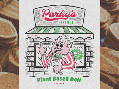 Porky's Revenge activism bacon butcher deli pig plant based shirt design tee design vegan veganfood vintage cartoon vintage design